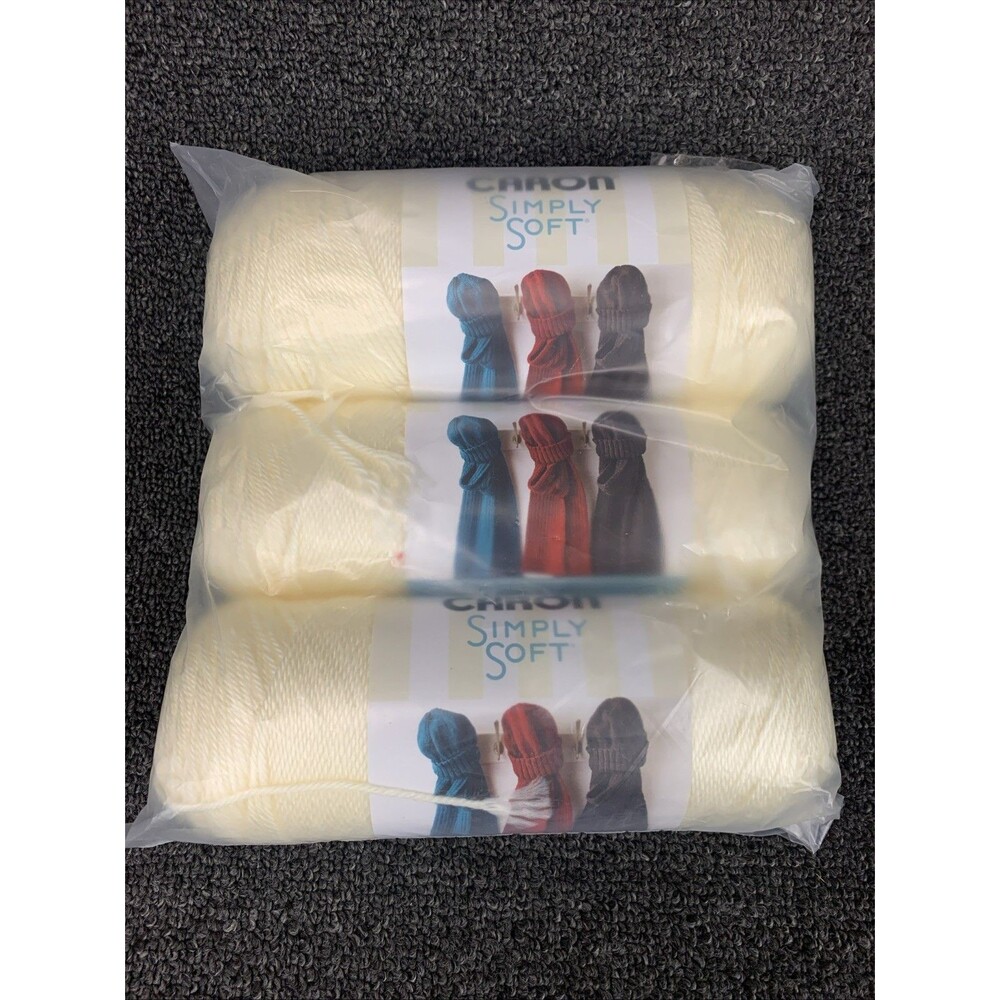 Lot 3 Yarnspirations Caron Simply Soft Colorway Off White Acrylic Yarn Worsted